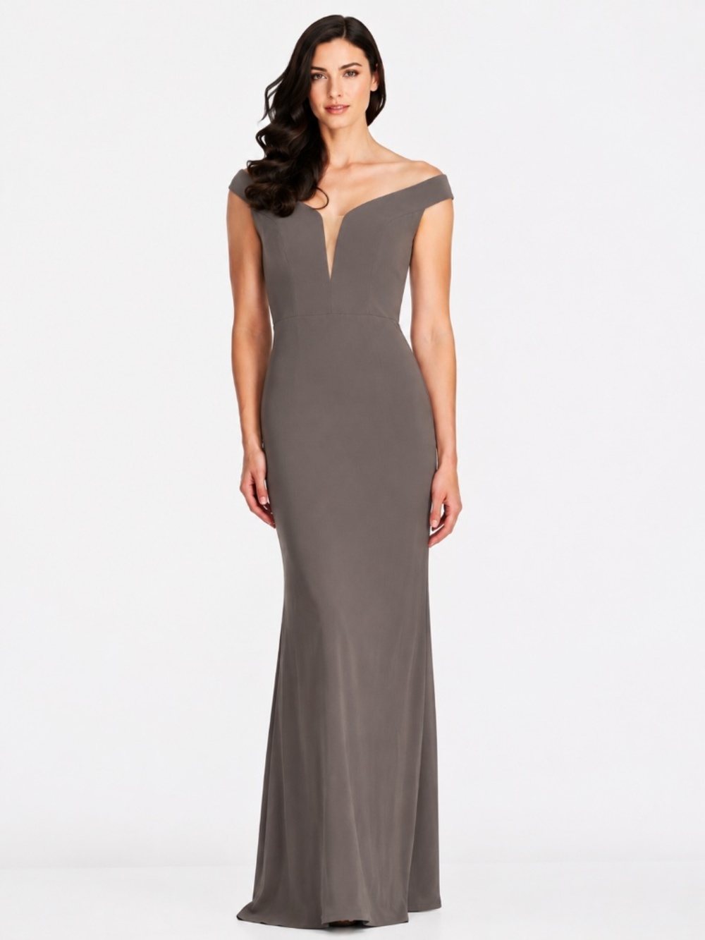 Dessy Collection Caviar Gray Off Shoulder Bridesmaid Formal Gown Size 6